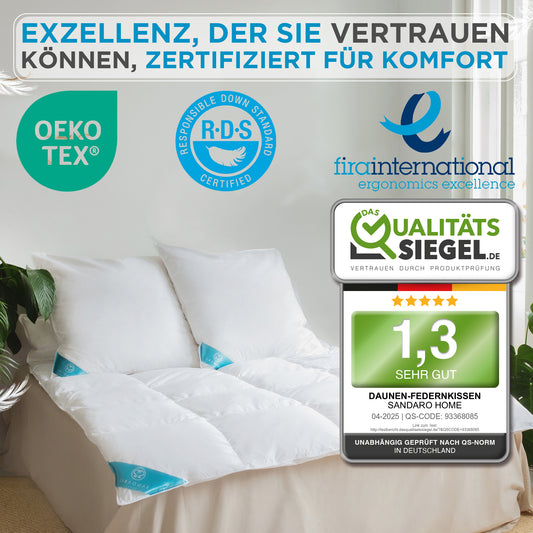 2er-Set 3-Kammer-Kissen 80x80 cm – 1600 g – Daunen & Federn