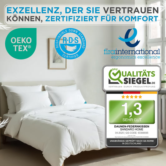 2er-Set 3-Kammer-Kissen 40x80 cm – 750 g – Daunen & Federn