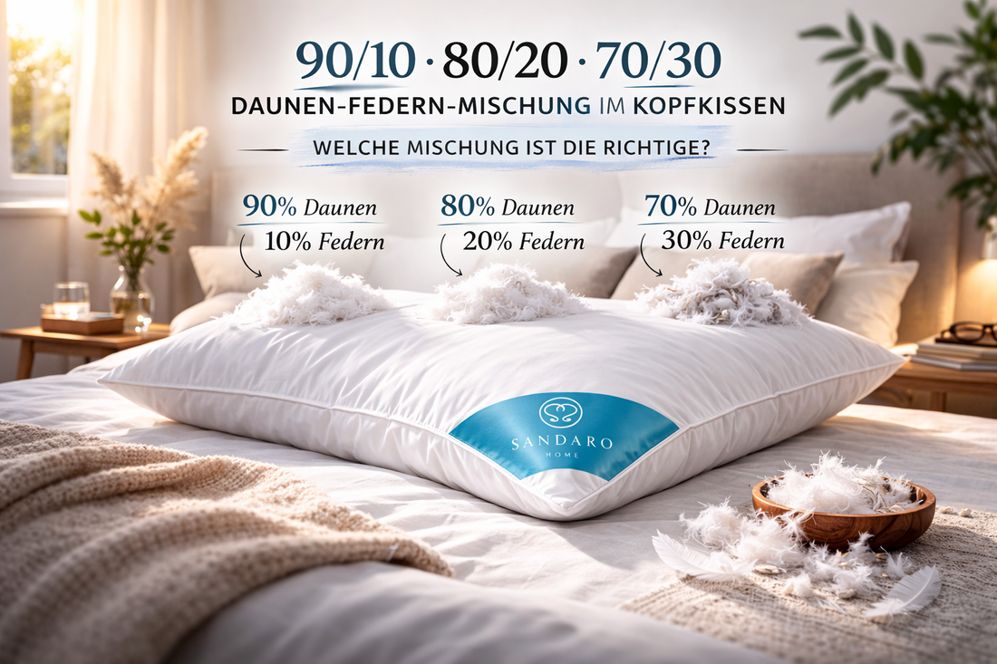 Sandaro Home Kopfkissen mit Daunen- und Federfüllung im Schlafzimmer – Vergleich verschiedener Mischungen