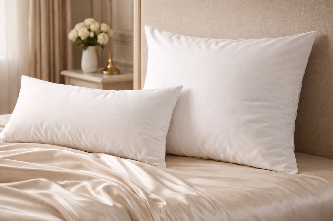 „Kissen 40x80 oder 80x80 Größenvergleich auf einem Bett“