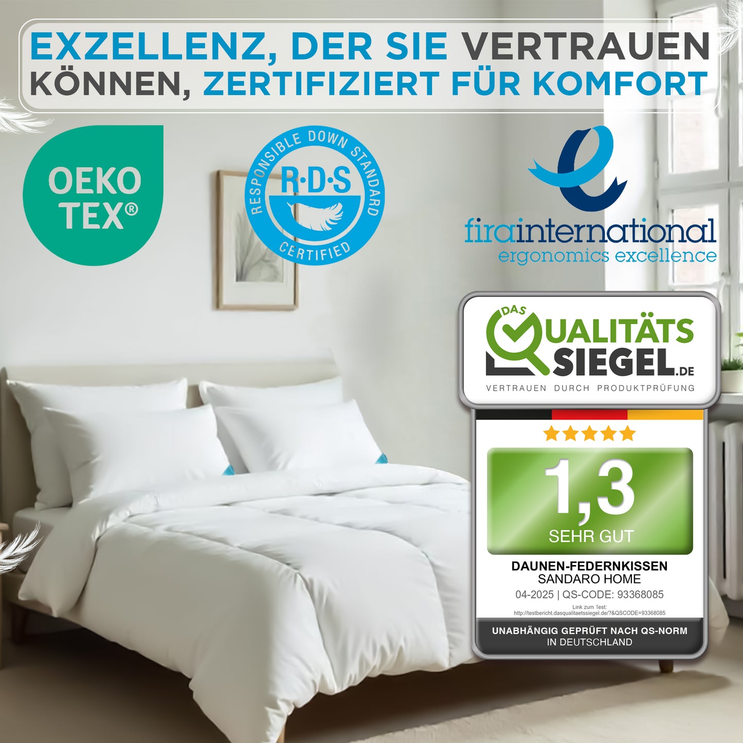 2x 750 gr | 3-KAMMERN KISSEN-SET | 40 x 80 cm
