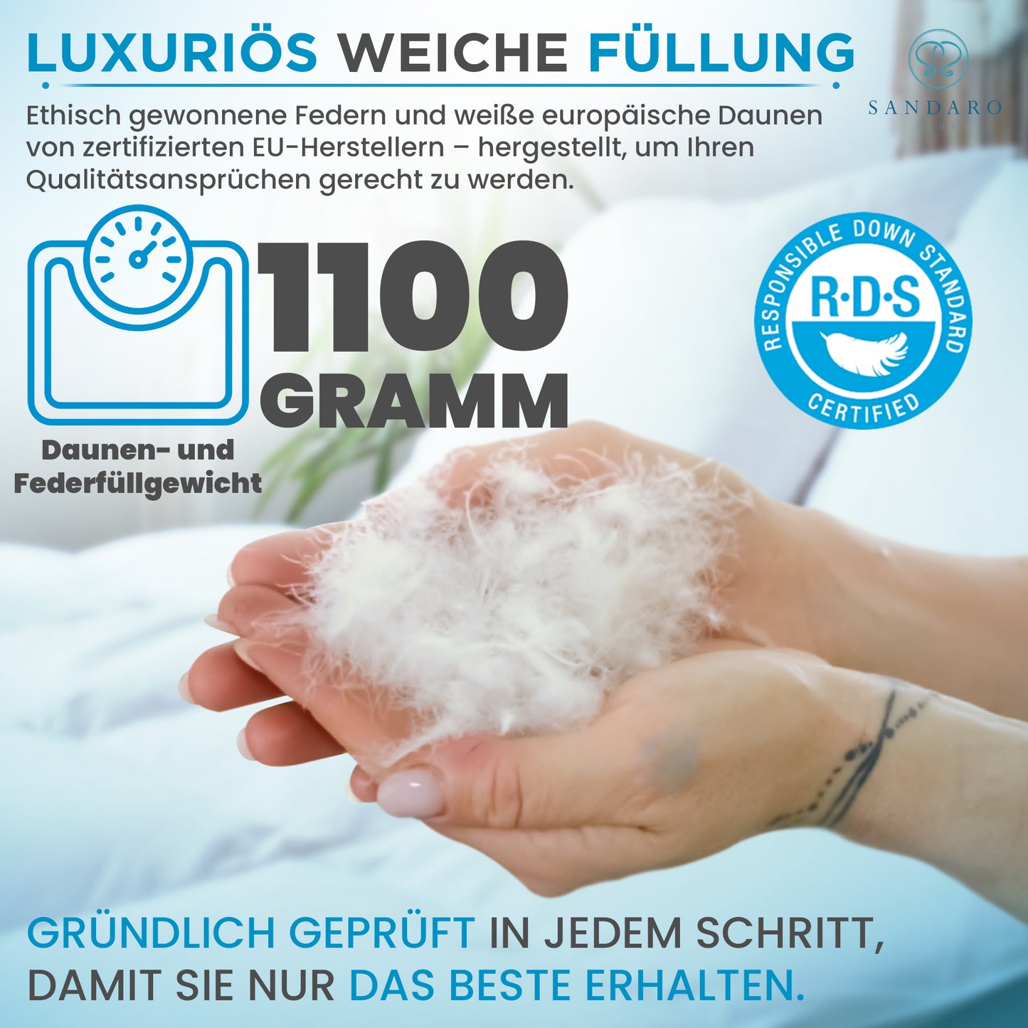 135x200 cm | 1100 gr | Natur-Daunen Ganzjahresdecke