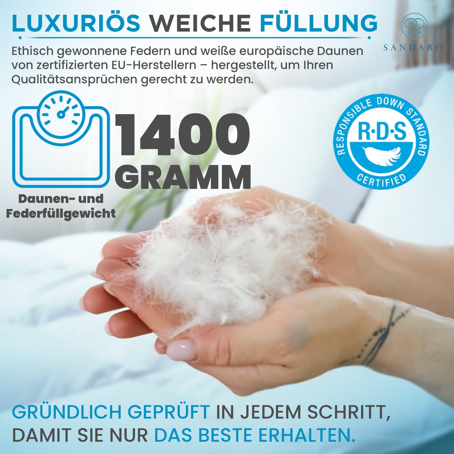 135x200 cm | 1400 gr | Natur-Daunen Ganzjahresdecke