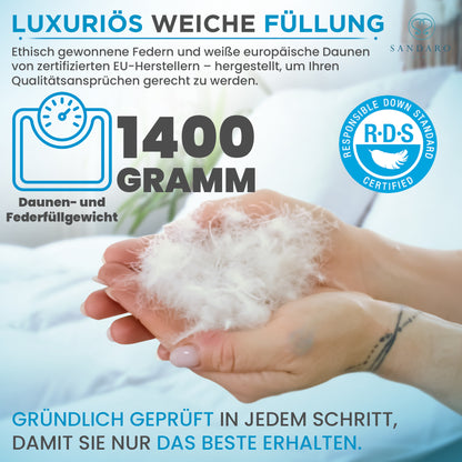 135x200 cm | 1400 gr | Natur-Daunen Ganzjahresdecke