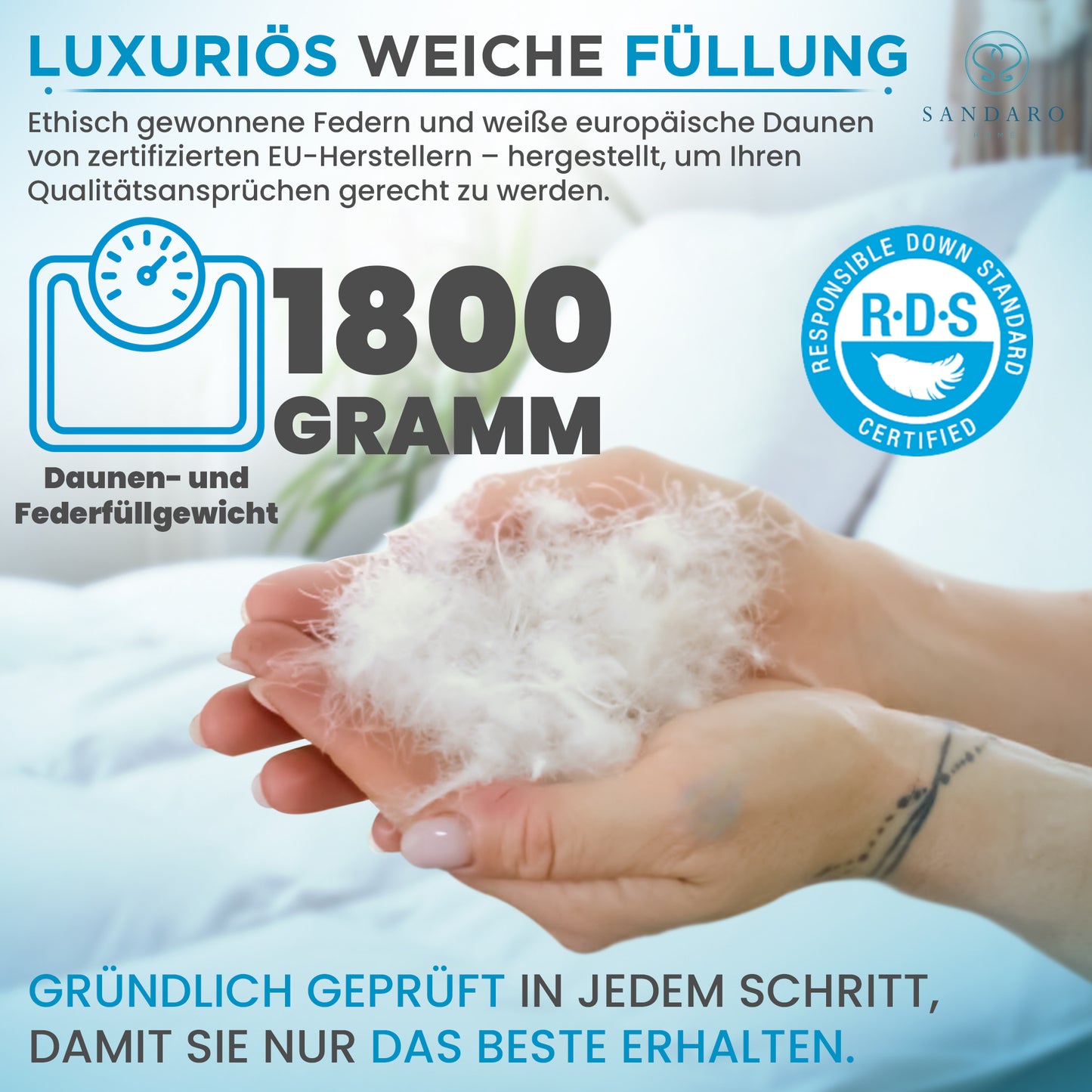 200x220 cm  | 1800 gr | 70 % Gänsedaunen & 30 % Gänsefedern