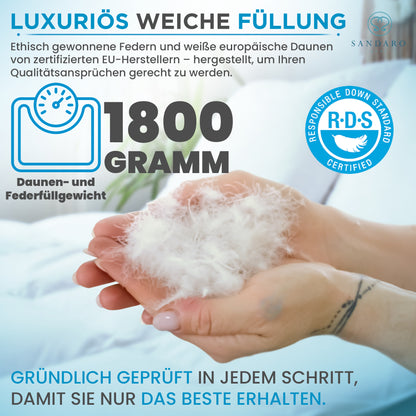 200x220 cm  | 1800 gr | 70 % Gänsedaunen & 30 % Gänsefedern