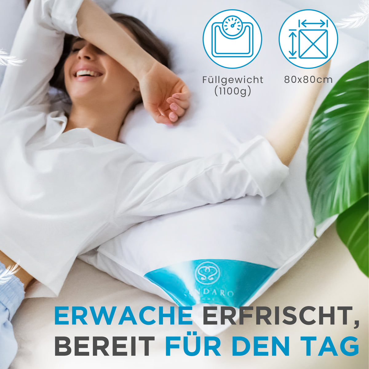Daunen-Feder-Kopfkissen 80x80 – 1100 g – Sandaro Home Shop