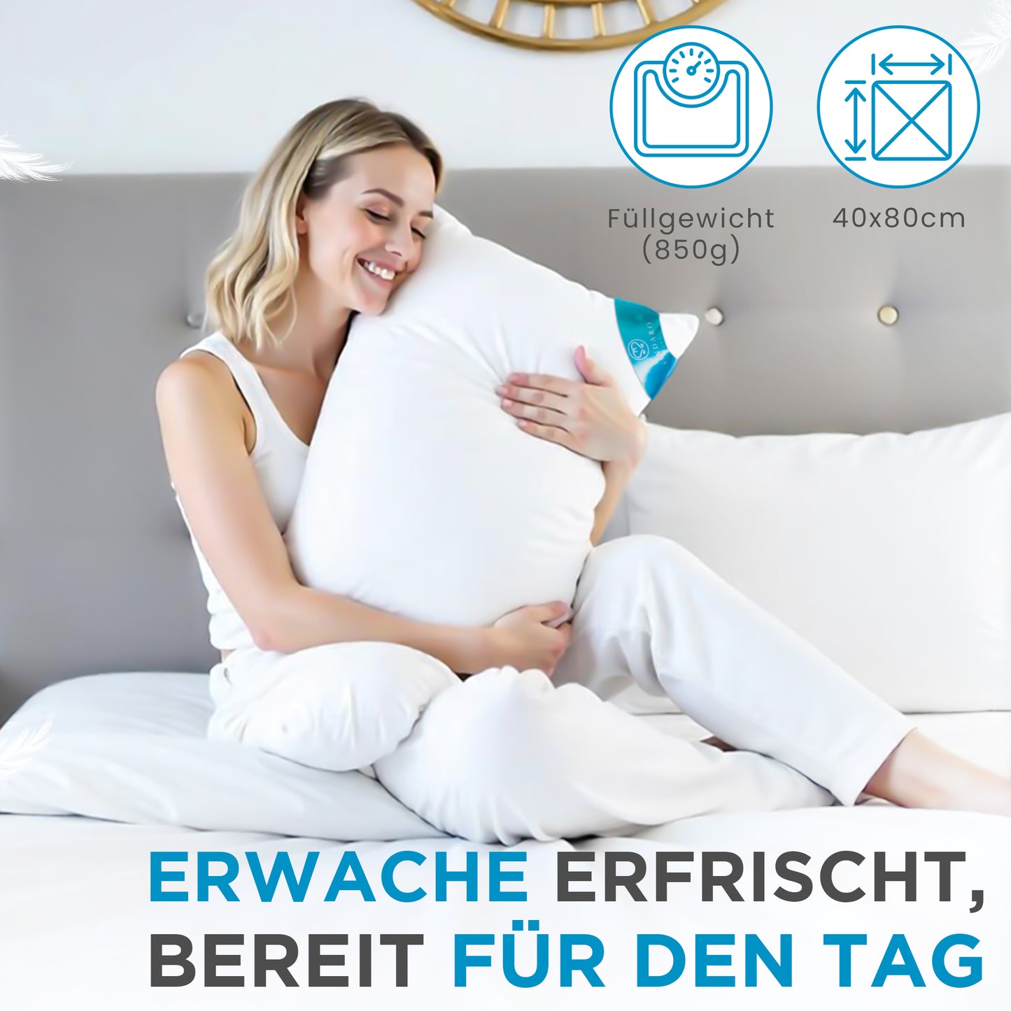 850 gr Kissen | 100% FEDERFÜLLUNG | 40 x 80 cm