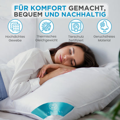 2x 1500 gr Kissen | 100% FEDERFÜLLUNG SET | 80 x 80 cm