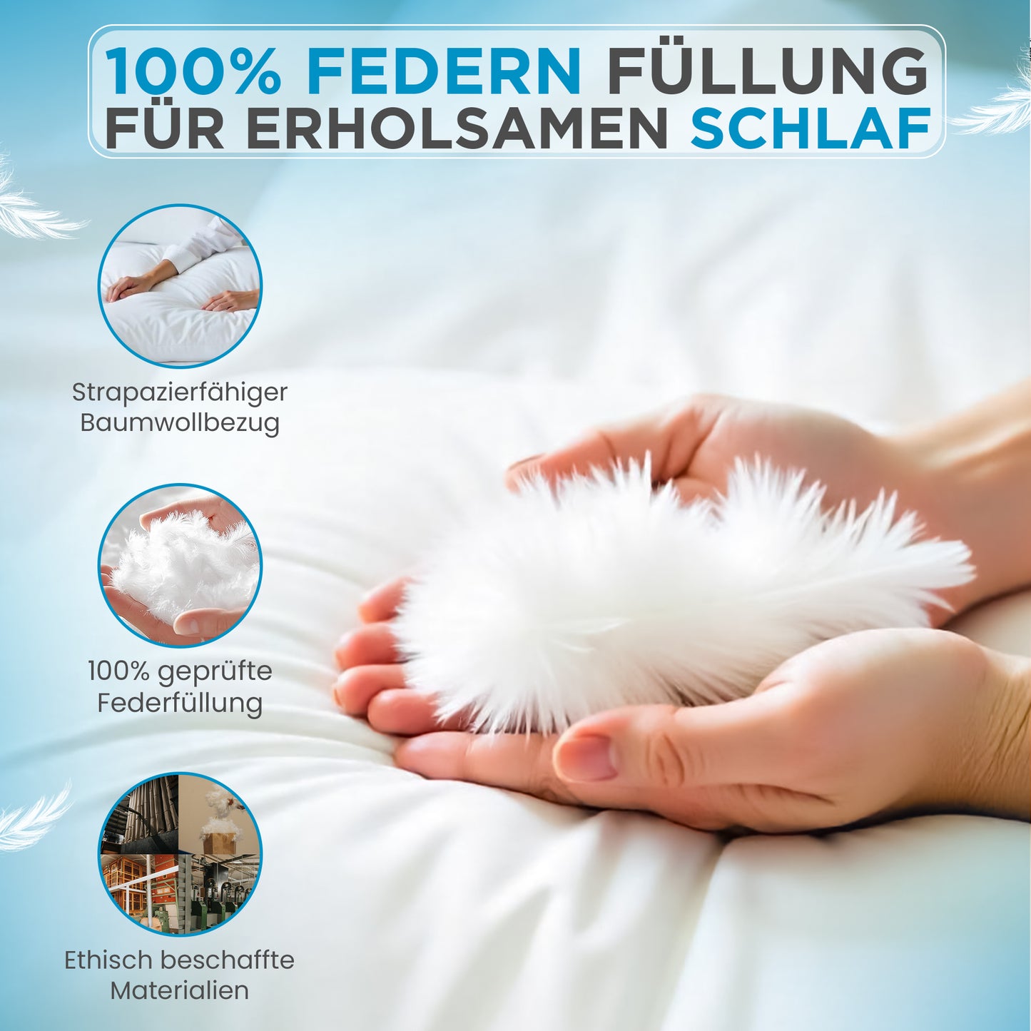 850 gr Kissen | 100% FEDERFÜLLUNG | 40 x 80 cm