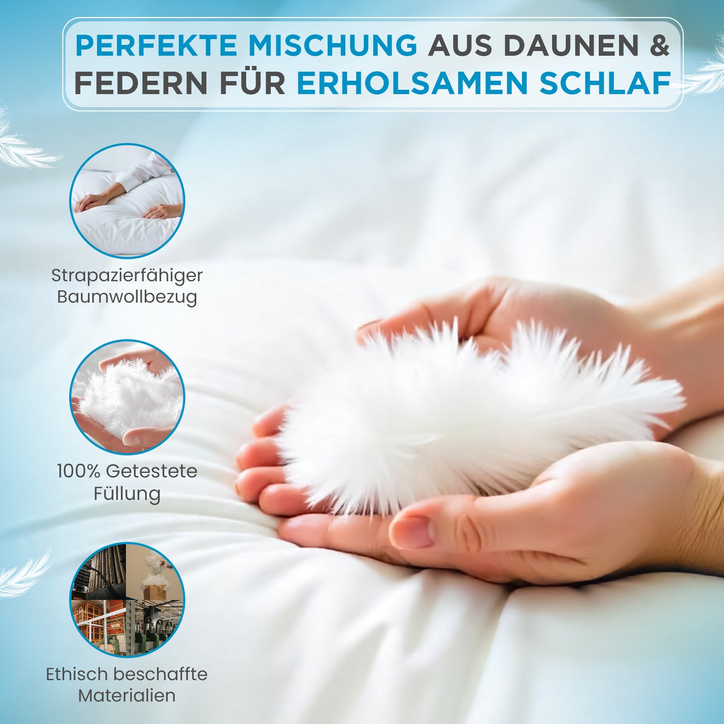 1500 gr | DAUNENFEDERKISSEN | 80 x 80 cm