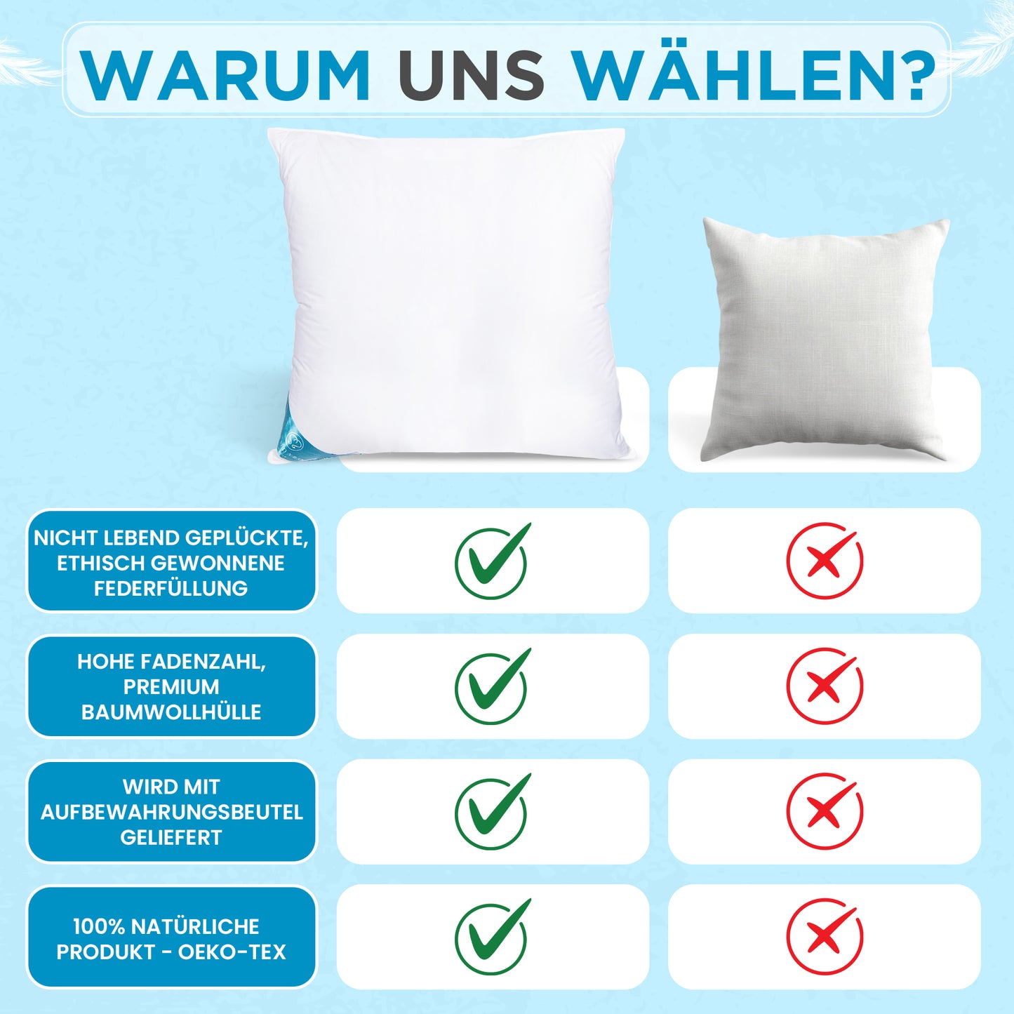 1500 gr | DAUNENFEDERKISSEN | 80 x 80 cm