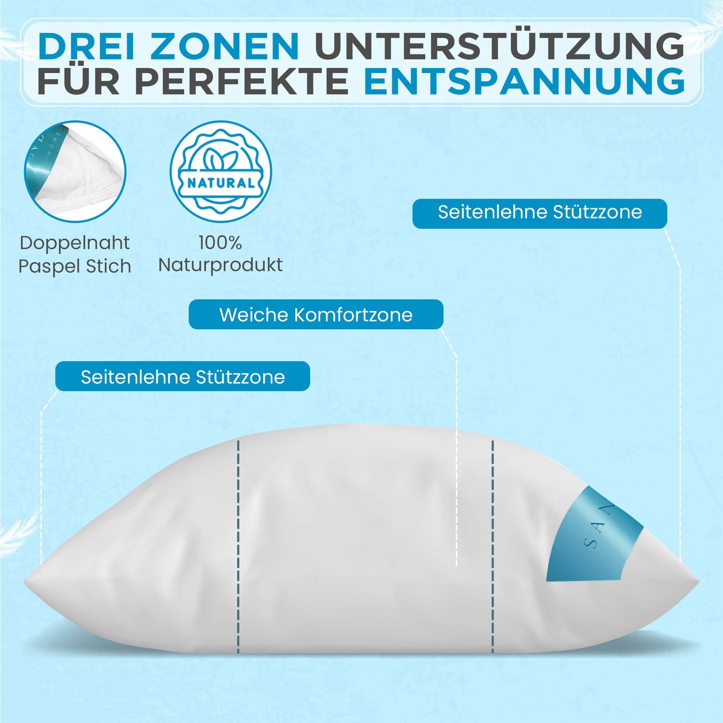 1100 gr | DAUNENFEDERKISSEN | 80 x 80 cm