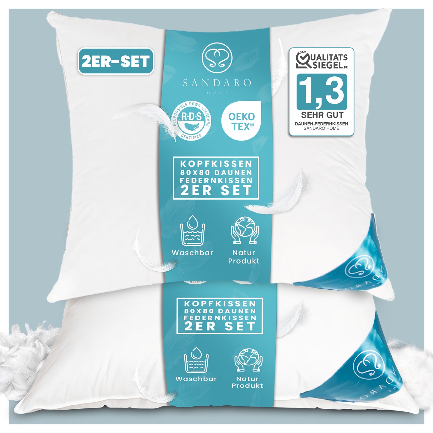 2x 1400 gr | 3-KAMMERN KISSEN SET | 80 x 80 cm