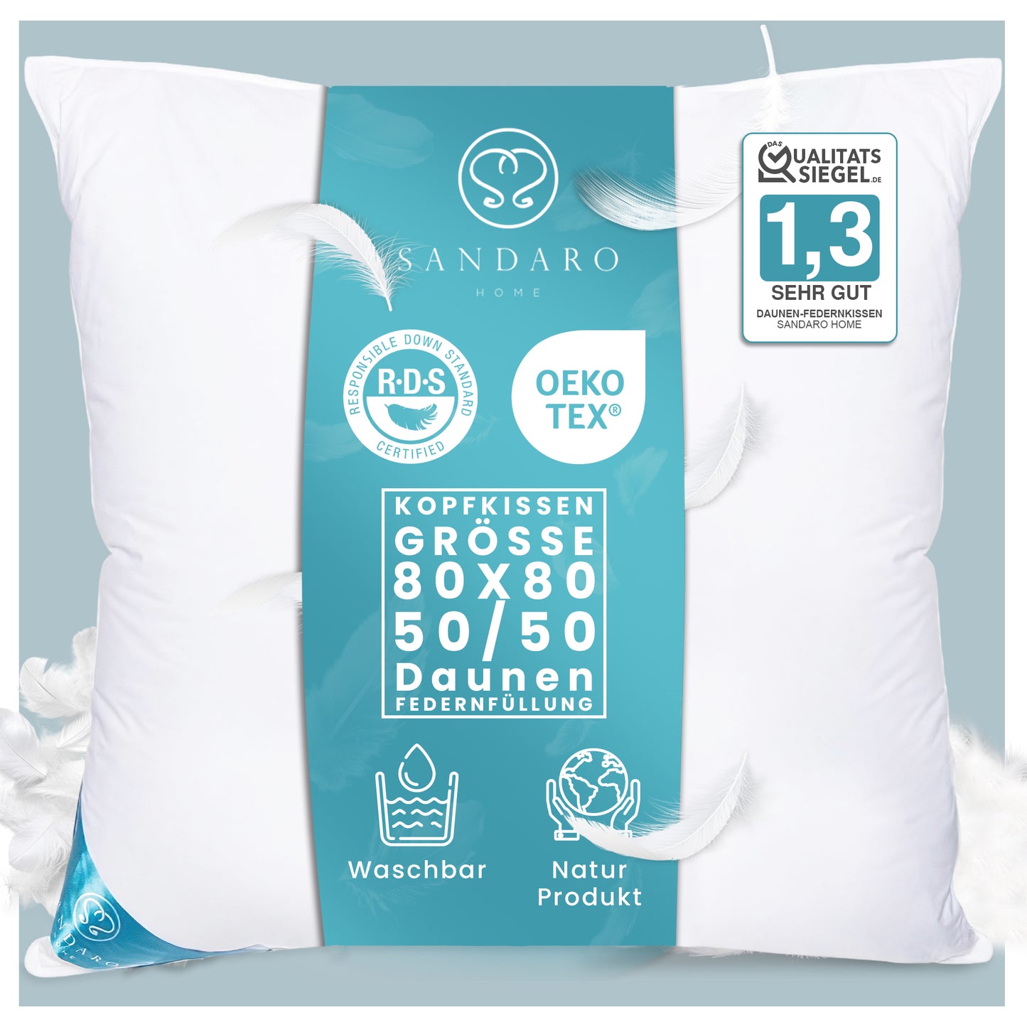 1500 gr | DAUNENFEDERKISSEN | 80 x 80 cm